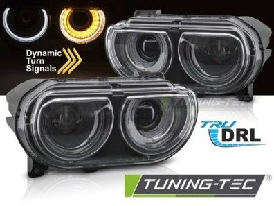 LED Tagfahrlicht Scheinwerfer Set für Dodge Challenger 08-14 schwarz mit dyn. Blinke