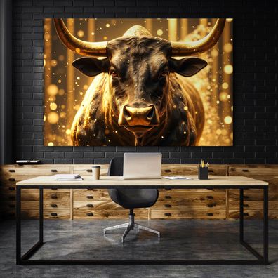 Bitcoin Stier in Gold, Forex Deko Wandbild Kunst Leinwand, Acrylglas oder Poster Nr21