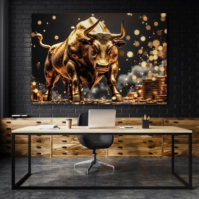 Bitcoin Stier in Gold, Forex Deko Wandbild Kunst Leinwand, Acrylglas oder Poster Nr22