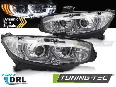 Upgrade Design Tagfahrlicht Scheinwerfer Set für Honda Civic X 16-21 chrom mit dyn