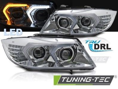 Upgrade Design VOLL LED Angel Eyes Scheinwerfer Set für BMW 3er E90/E91 05-08 chrom