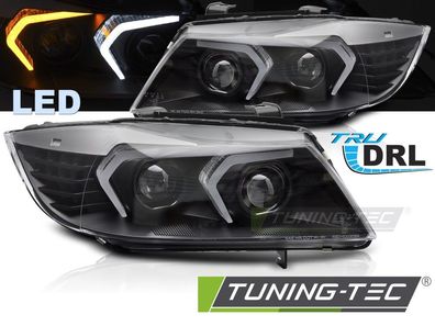 Upgrade Design VOLL LED Angel Eyes Scheinwerfer Set für BMW 3er E90/E91 05-08 schwar