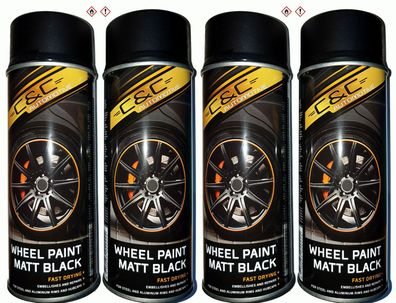 4x C&C Reifenlack Matt Schwarz Lackspray Felgenspray Lack Stahlfelgen Tuning NEU