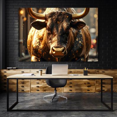 Bitcoin Stier in Gold, Forex Deko Wandbild Kunst Leinwand, Acrylglas oder Poster Nr27