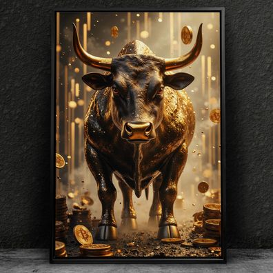 Bitcoin Stier in Gold, Forex Deko Wandbild Kunst Leinwand, Acrylglas oder Poster Nr30