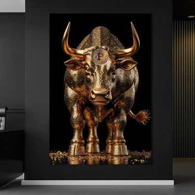 Bitcoin Stier in Gold, Forex Deko Wandbild Kunst Leinwand, Acrylglas oder Poster Nr32