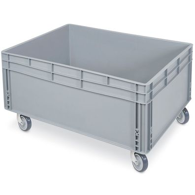 Eurobehälter mit 2 Griffleisten und 4 Lenkrollen, LxBxH 800x600x445 mm, grau