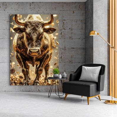 Bitcoin Stier in Gold, Forex Deko Wandbild Kunst Leinwand, Acrylglas oder Poster Nr33
