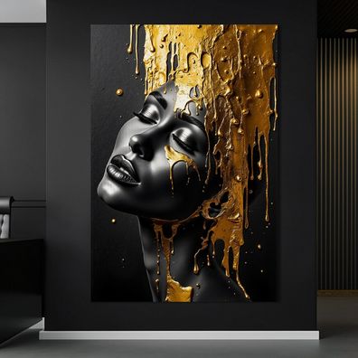 Abstrakte moderne Frau Kunst in Gold, Wandbild Kunst Leinwand, Acrylglas, Poster