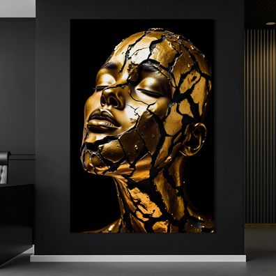 Abstrakte moderne Frau Kunst in Gold, Wandbild Kunst Leinwand, Acrylglas, Poster Nr1