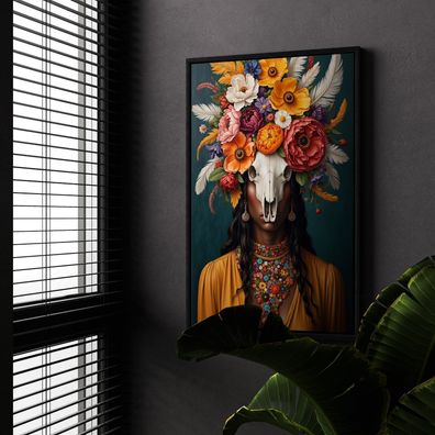 Moderne afrikanische Kunst Totenkopf, Federn Wandbild Leinwand, Acrylglas, Poster Nr4