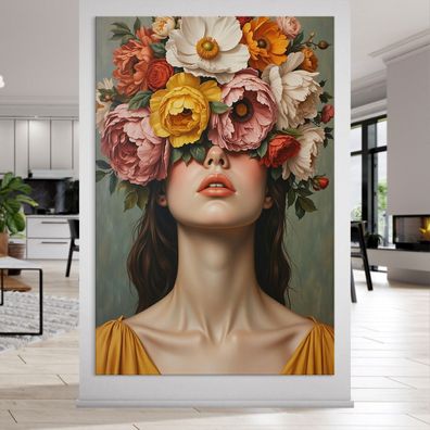 Frau mit Blumenporträt, weibliche Kunst Wandbild Leinwand, Acrylglas, Poster Nr5