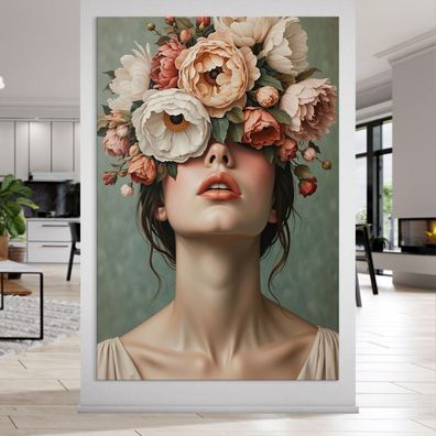 Frau mit Blumenporträt, weibliche Kunst Wandbild Leinwand, Acrylglas, Poster Nr6