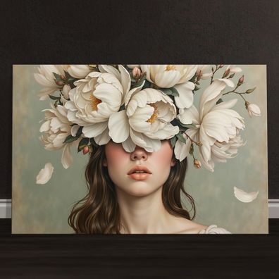 Frau mit Blumenporträt, weibliche Kunst Wandbild Leinwand, Acrylglas, Poster Nr19