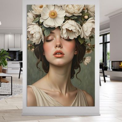 Frau mit Blumenporträt, weibliche Kunst Wandbild Leinwand, Acrylglas, Poster Nr29