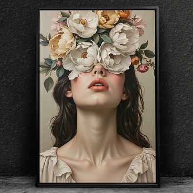 Frau mit Blumenporträt, weibliche Kunst Wandbild Leinwand, Acrylglas, Poster Nr30