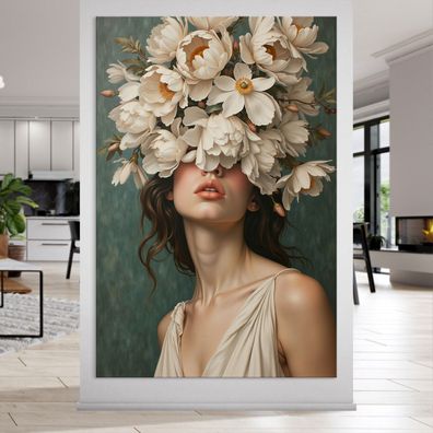 Frau mit Blumenporträt, weibliche Kunst Wandbild Leinwand, Acrylglas, Poster Nr32