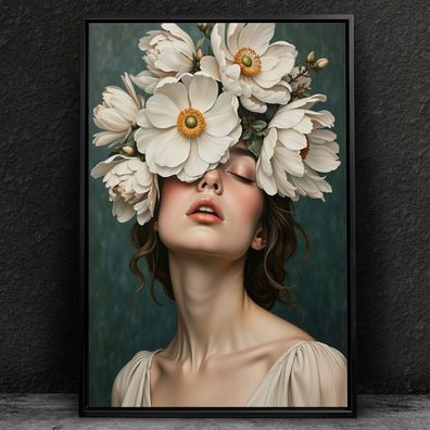 Frau mit Blumenporträt, weibliche Kunst Wandbild Leinwand, Acrylglas, Poster Nr33
