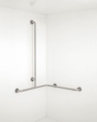 PBA Duschhandlauf 760mm mit Brausehalterstange Rechts E-Stahl satiniert
