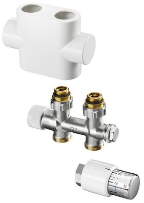 Oventrop Ventil-Anschlussset m TH-Kopf Durchgangsform, Multiblock weiß