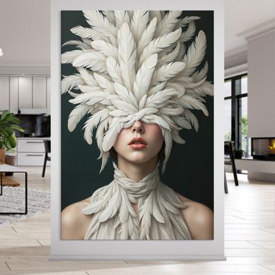 Weiße Vogel-Feder-Frauen Kunst, weibliches Wandbild, Acrylglas, Poster, Leinwand Nr6