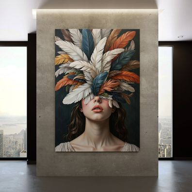Vogel-Feder-Frauen Kunst, weibliches Wandbild, Acrylglas, Poster, Leinwand Nr18