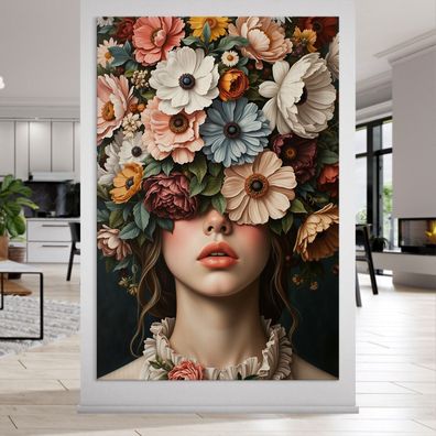Frau mit Blumenporträt, weibliche Kunst Wandbild Leinwand, Acrylglas, Poster Nr50