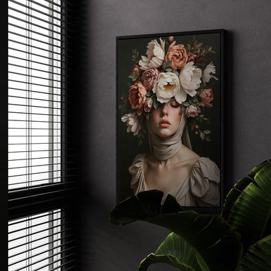 Frau mit Blumenporträt, weibliche Kunst Wandbild Leinwand, Acrylglas, Poster Nr51