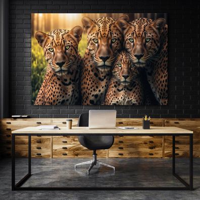 Gruppe von Leoparden, Tier Kunst Wandbild Leinwand, Acrylglas, Poster Bild Deko Nr1