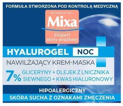 Mixa Hyalurogel Nachtmaske mit Feuchtigkeit fuer die Nacht 50ml