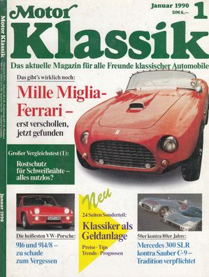 Motor Klassik 1 / 1990, VW Porsche, Mercedes 300 SLR, Ferrari 166 MM