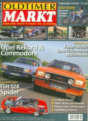Oldtimer Markt 9 / 2010, Opel, Jensen. Fiat, Chopper, Wagner, OK-Supreme Gladiator