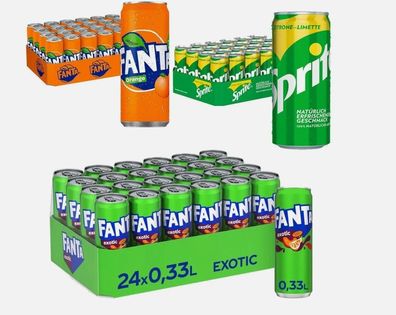 Fanta Exotic, Fanta Orange & Sprite - je 1 x 24 x 0,33 l Dose
