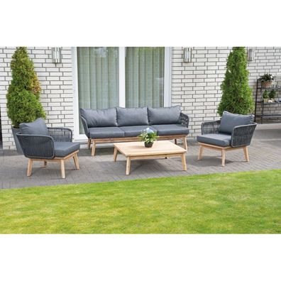 SunnySmart Lounge-Dining-Gruppe Bridgeport Alu/Akazienholz/Polyrope dunkelgrau inkl