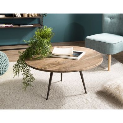 ALIDA Couchtisch Ronde 75x40 cm Braun Teakholz Metall Beistelltisch Tisch NEU