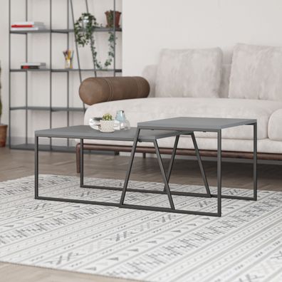 2-er Set Couchtisch Anthrazit Schwarz Metall 88x38x50 57x45x55 cm Beistelltisch
