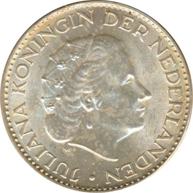 Niederlande 1 Gulden 1965 Juliana Silber*