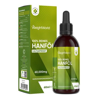 Hanföl Tropfen 60ml - 2000mg reines Hanfsamenöl - Veganes Hanfsamen Öl kaltgepresst