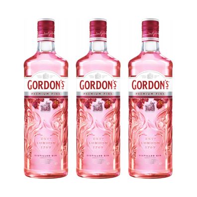 Gordons Premium Pink Distilled Gin 37,5%vol 0,7l 3x Alkohol Set, 3 Flaschen Gin