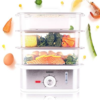 Duronic FS87 Dampfgarer 870W BPA-frei 3 Behälter 10,6L Timer Abschaltung