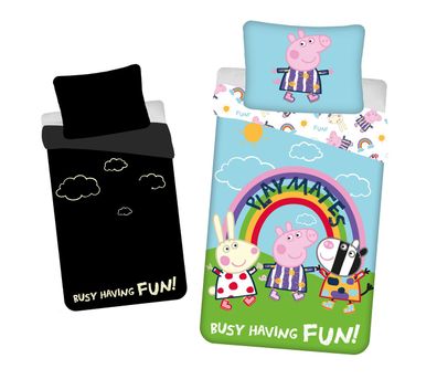 Peppa Pig Bettwäsche mit Leuchteffekt - 140x200 cm Wutz Kissen und Decke