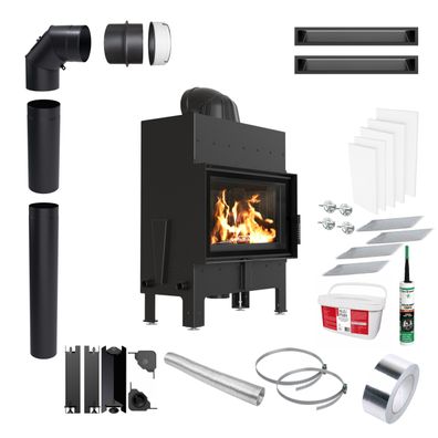 Kamin KRATKI FLOKI S 8kW EKO Ø160 Schwarz Einbauset mit Schließung