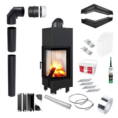 Kamineinsatz KRATKI MBN Rechts 10kW Ø200 Eco mit Einbauzubehör