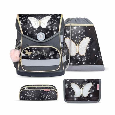 Belmil Compact ergonomisches Schulranzen-Set 4-teilig "Amazing Butterfly" mit