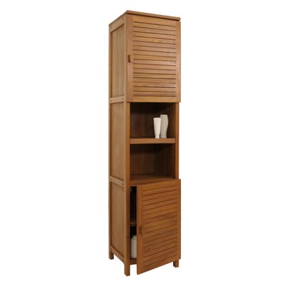 Teak-Hochschrank HWC-M87, Badschrank, B-Grade-Teak (Kernholz, 20-30 Jahre), 180x40cm