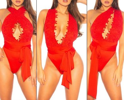 SeXy Miss Body Top out cut Dekollete Rückenfrei Shirt 34/36/38 Spitze rot NEU