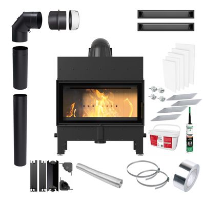 Kamin KRATKI FLOKI M 10kW EKO Ø200 Schwarz Einbauset mit Schließung