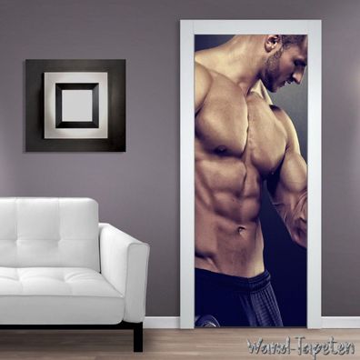 Türtapeten Selbstklebende Wandbild Tür Poster Fitness Mann Muskel 1386