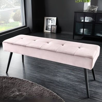 Moderne Sitzbank BELLE 100cm rosa Samt schwarzes Gestell