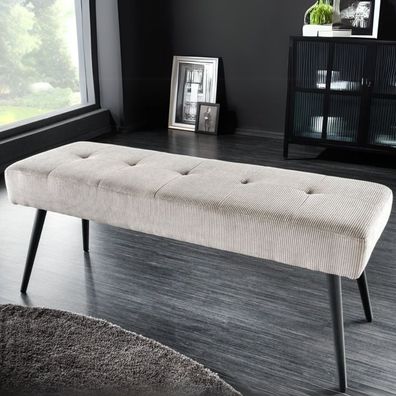 Moderne Sitzbank BELLE 100cm hell-grau Cord schwarzes Gestell